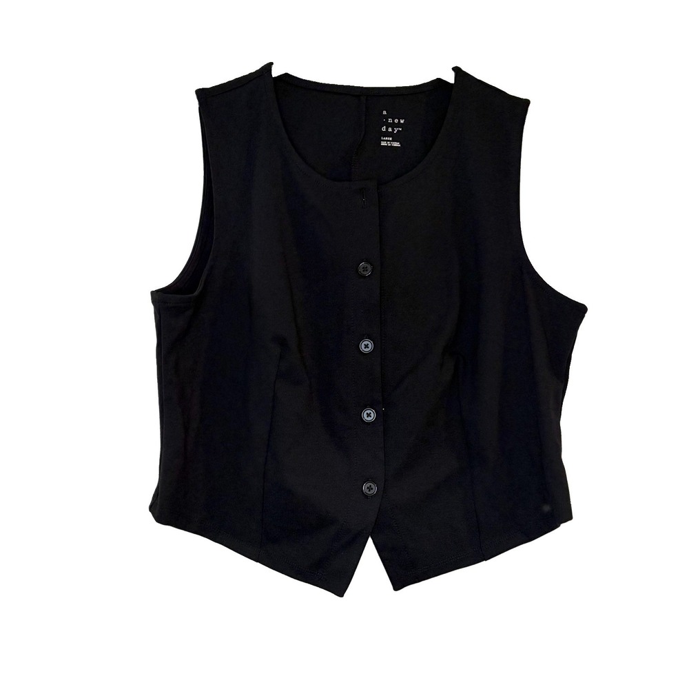 New Black Button Up Suit Vest Stretch Solid Masculine A New Day Menswear Sz L